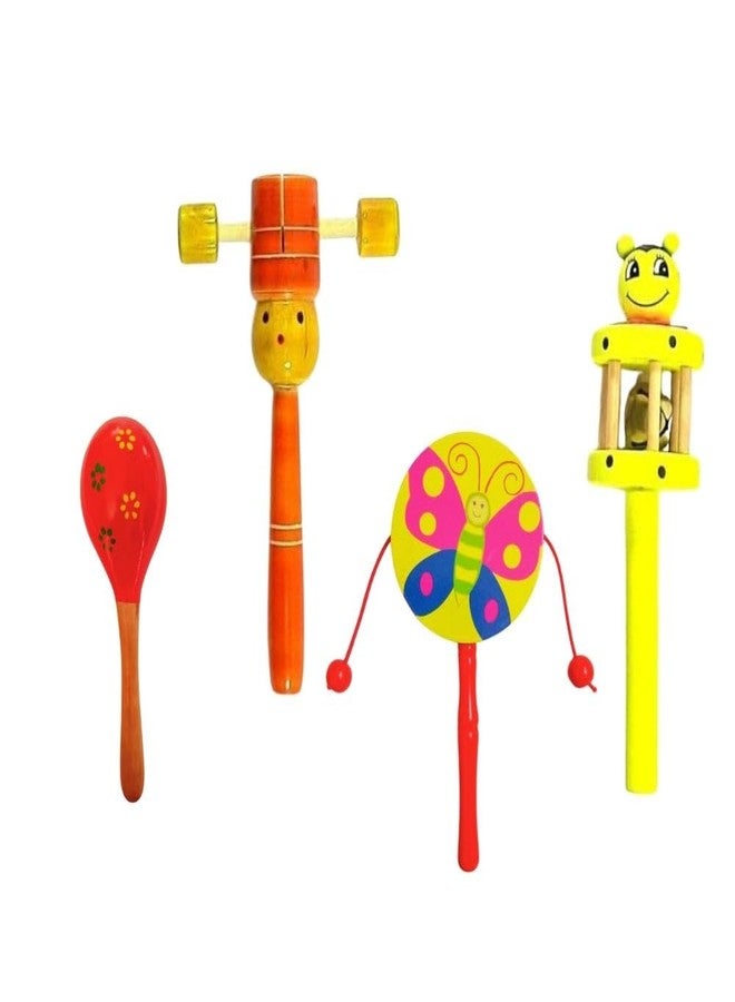 Little Mind Wooden Baby Rattle Set Wood Rattles for Babies 0-6-12 Months,Toy for Infant Newborn,Montessori Toys for Babies Multi Colour Pack of 4 - Image 1